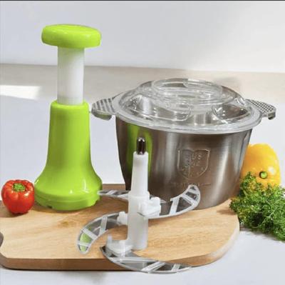 Manual Stainless Steel Multifunctional 2L Hand Push Chopper – 4 Curved Stainless Steel Blades